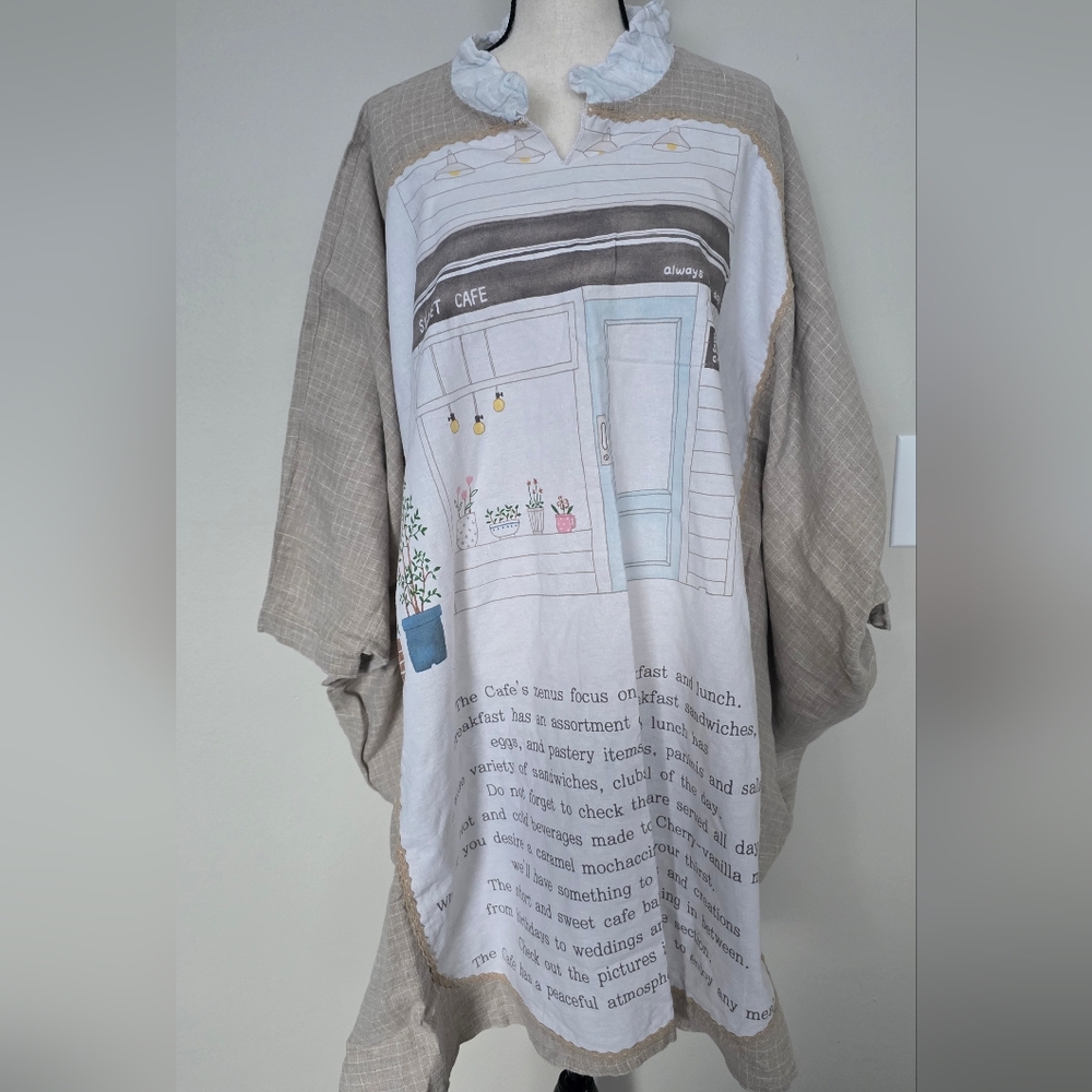 Graphic Cafe Print Oversized Top